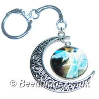 White Angel & Crescent Keyring - Click Image to Close